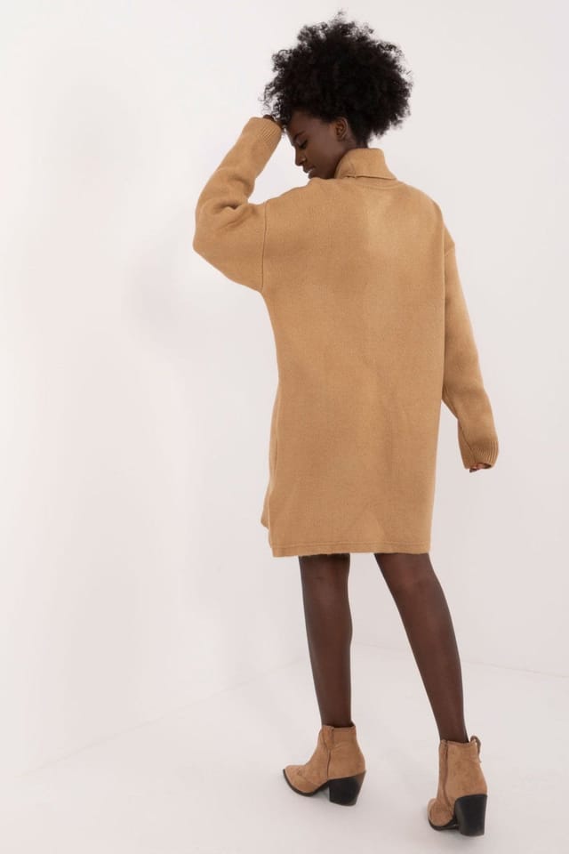 Love Lace Love Lace Women's Everyday Turtleneck Mini Dress Smooth Acrylic in Camel - 3