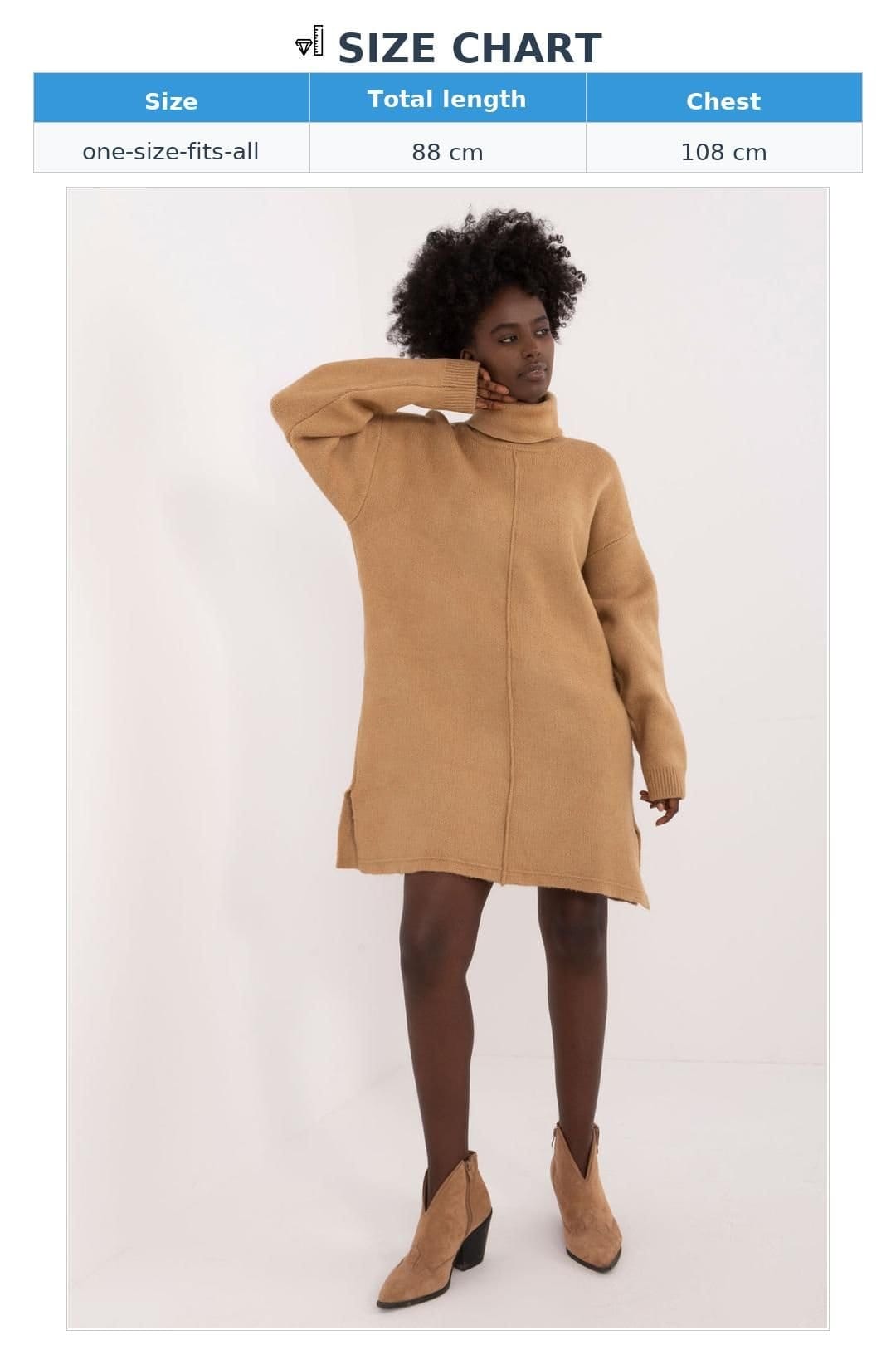 Love Lace Love Lace Women's Everyday Turtleneck Mini Dress Smooth Acrylic in Camel - 4