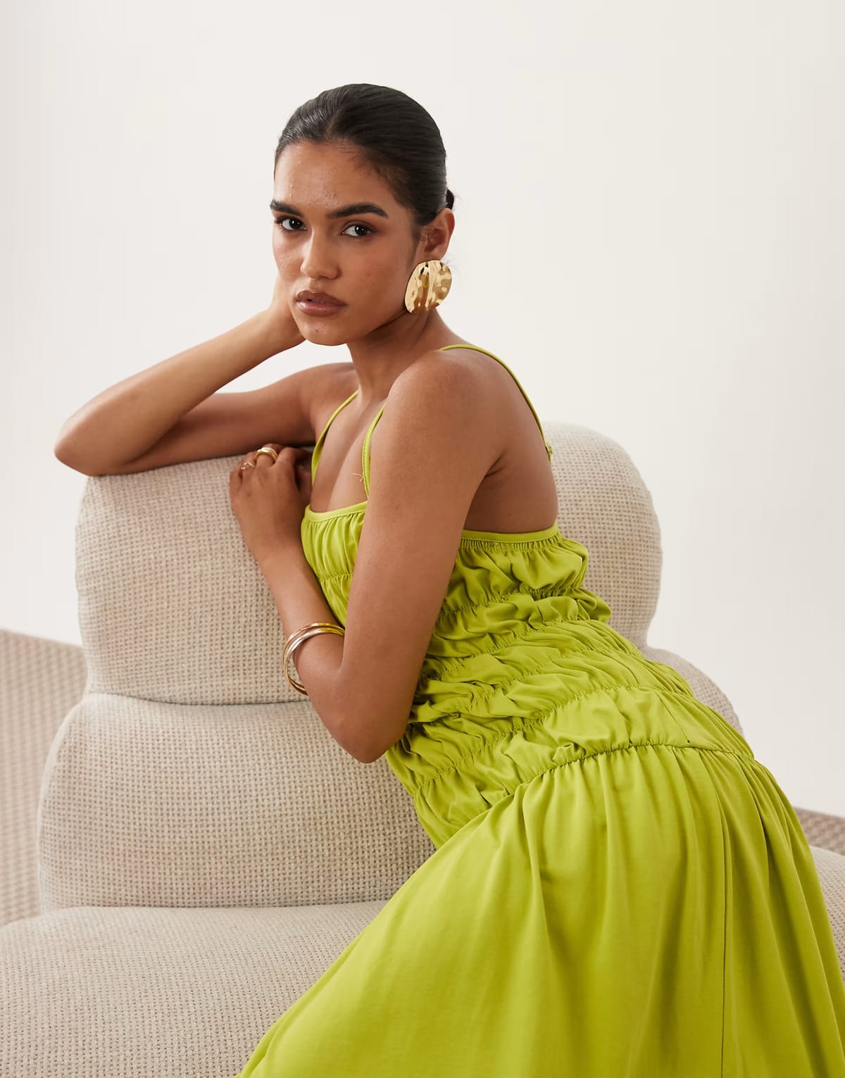 ASOS ASOS DESIGN ruched waist maxi dress in olive - 1