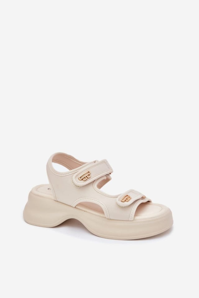 Love Lace Love Lace Women's Textile Platform Sandals with Double Velcro & Gold Details in Beige - 2