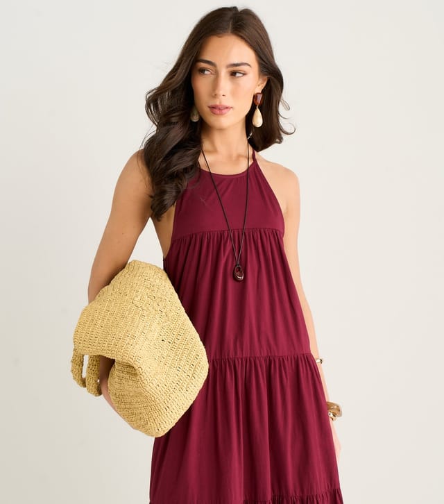 Gini London Women's Burgundy Halter Neck Tiered Maxi Dress Gini London New Look - 2