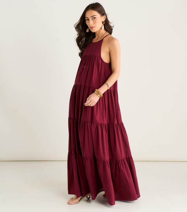 Gini London Women's Burgundy Halter Neck Tiered Maxi Dress Gini London New Look - 3