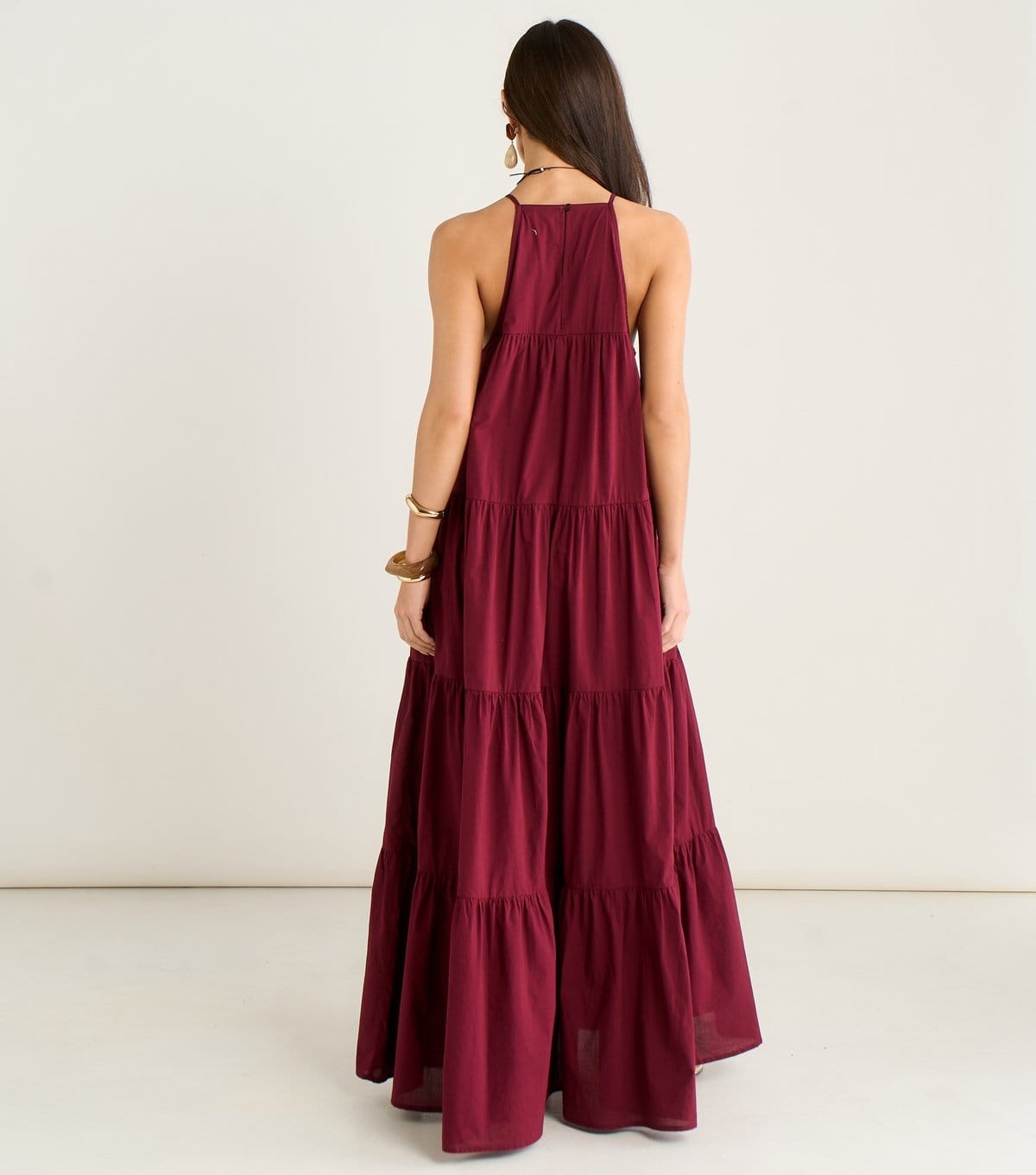Gini London Women's Burgundy Halter Neck Tiered Maxi Dress Gini London New Look - 4