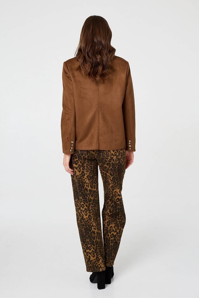 Izabel London Izabel London Women's Faux Suede Pocket Front Slim Jacket in Brown - 3