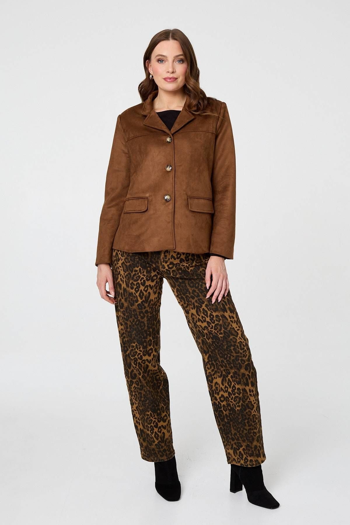 Izabel London Izabel London Women's Faux Suede Pocket Front Slim Jacket in Brown - 4