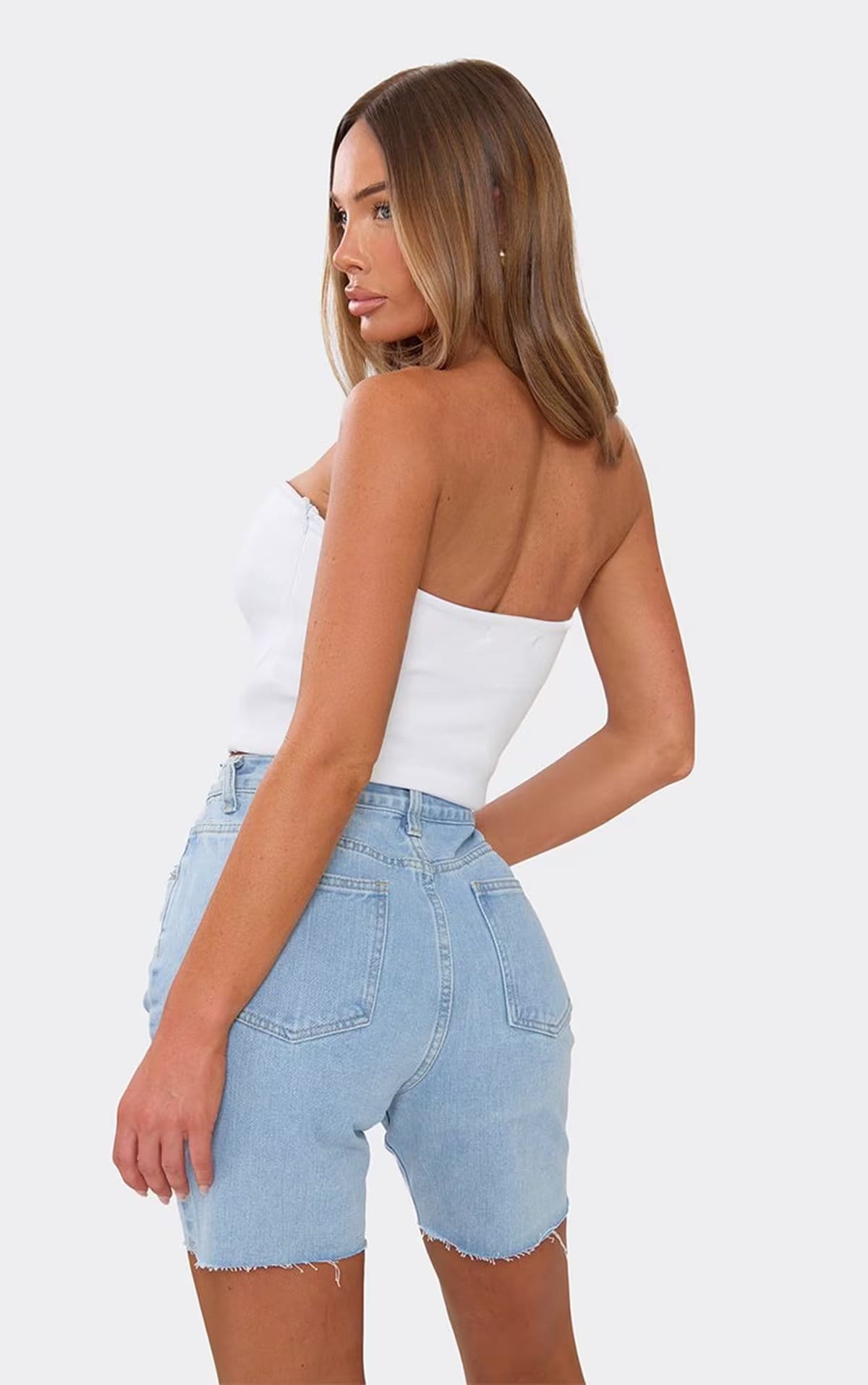 EGO Light Blue Denim High Waist Longline Shorts