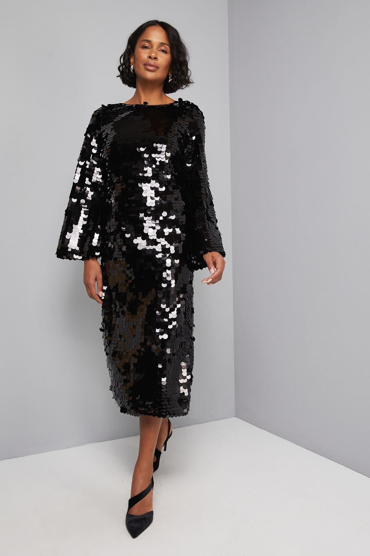 Wallis Wallis Women's Sequin Tie Back Midaxi Dress in Black