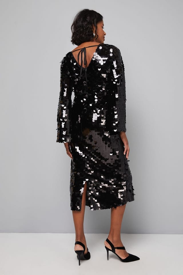 Wallis Wallis Women's Sequin Tie Back Midaxi Dress in Black - 3