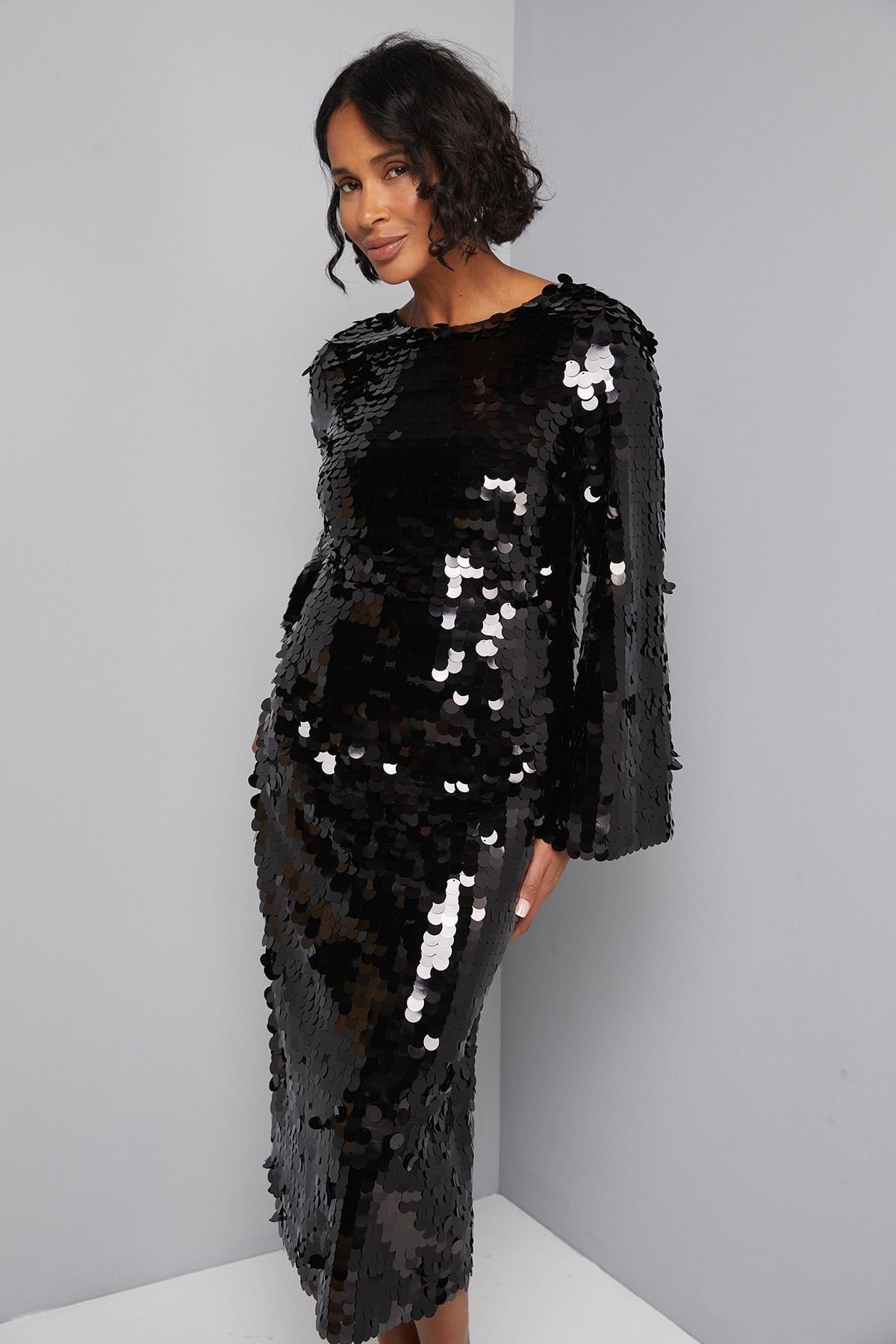 Wallis Wallis Women's Sequin Tie Back Midaxi Dress in Black - 4