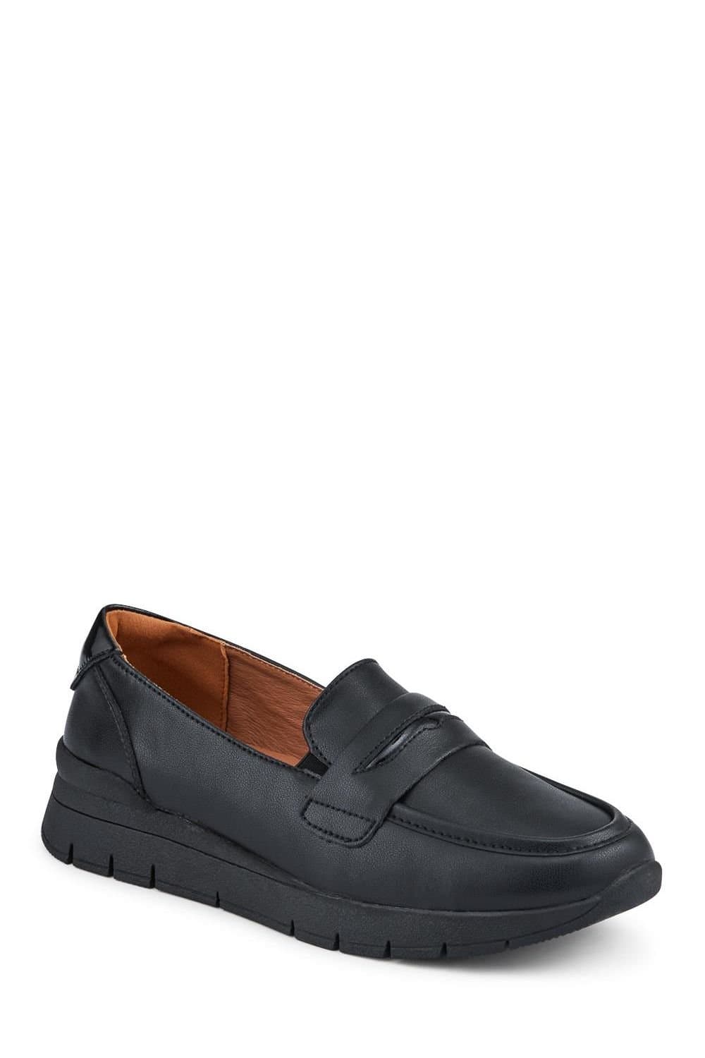 Pavers Pavers Women's Heeled Leather Penny Loafers in Black