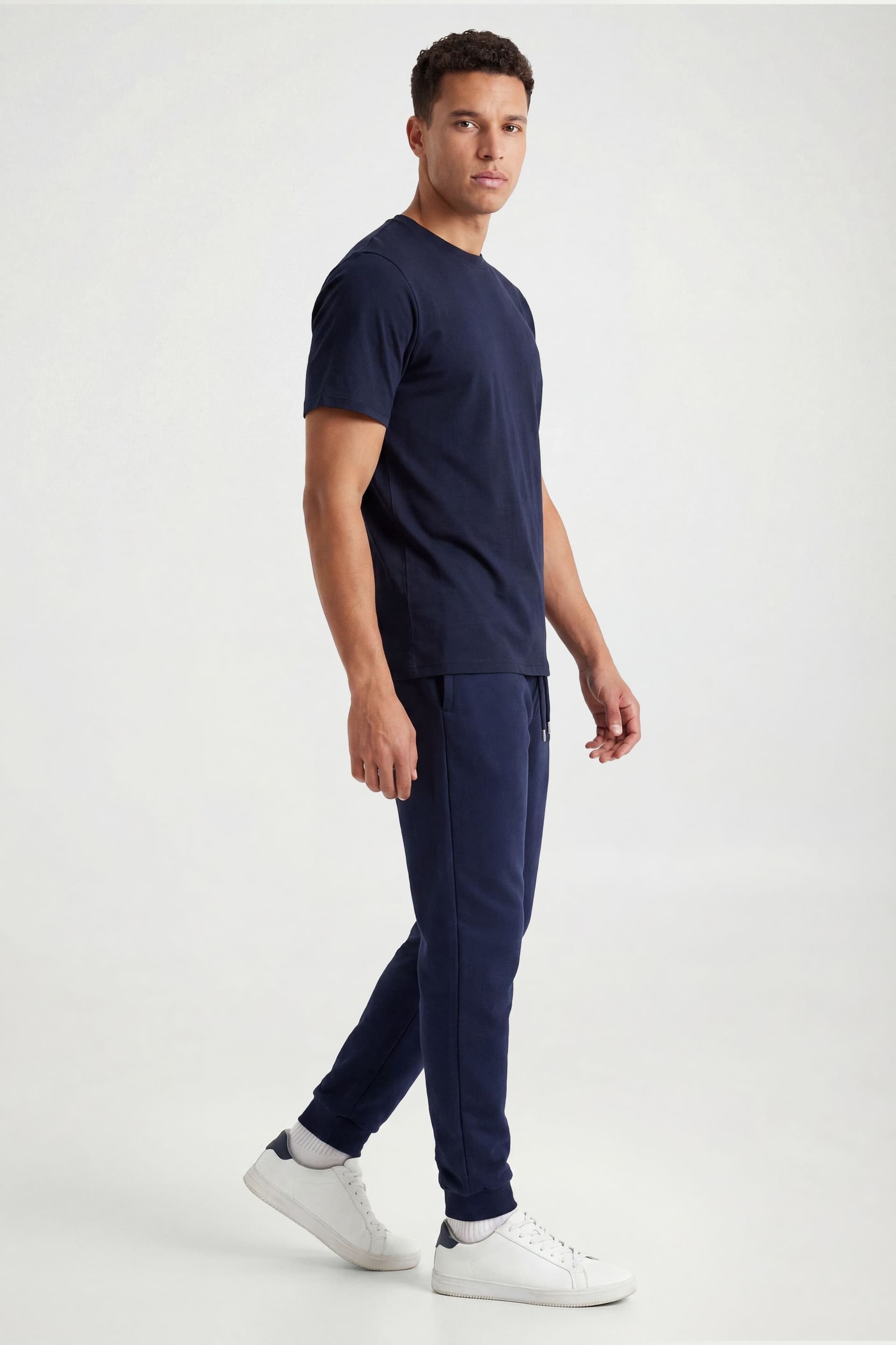 CICAY CICAY Men's Rib Hem Drawstring Joggers - Cotton Blend Tapered Fit in Navy