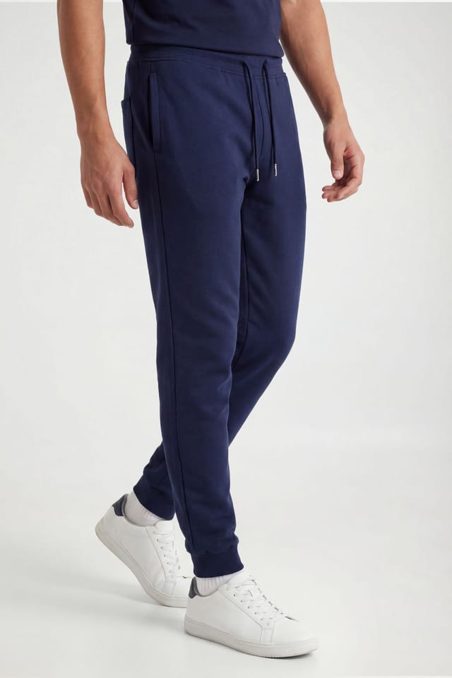 CICAY CICAY Men's Rib Hem Drawstring Joggers - Cotton Blend Tapered Fit in Navy - 2