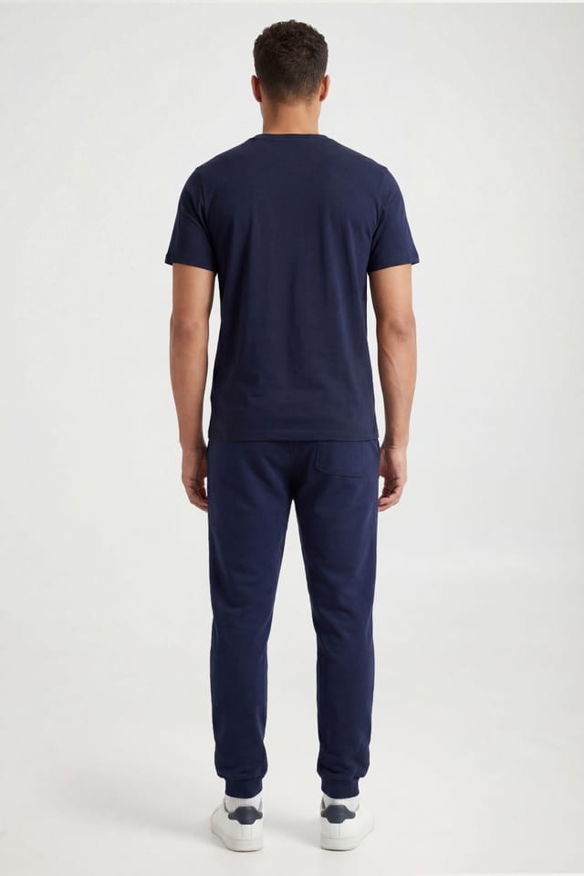 CICAY CICAY Men's Rib Hem Drawstring Joggers - Cotton Blend Tapered Fit in Navy - 3