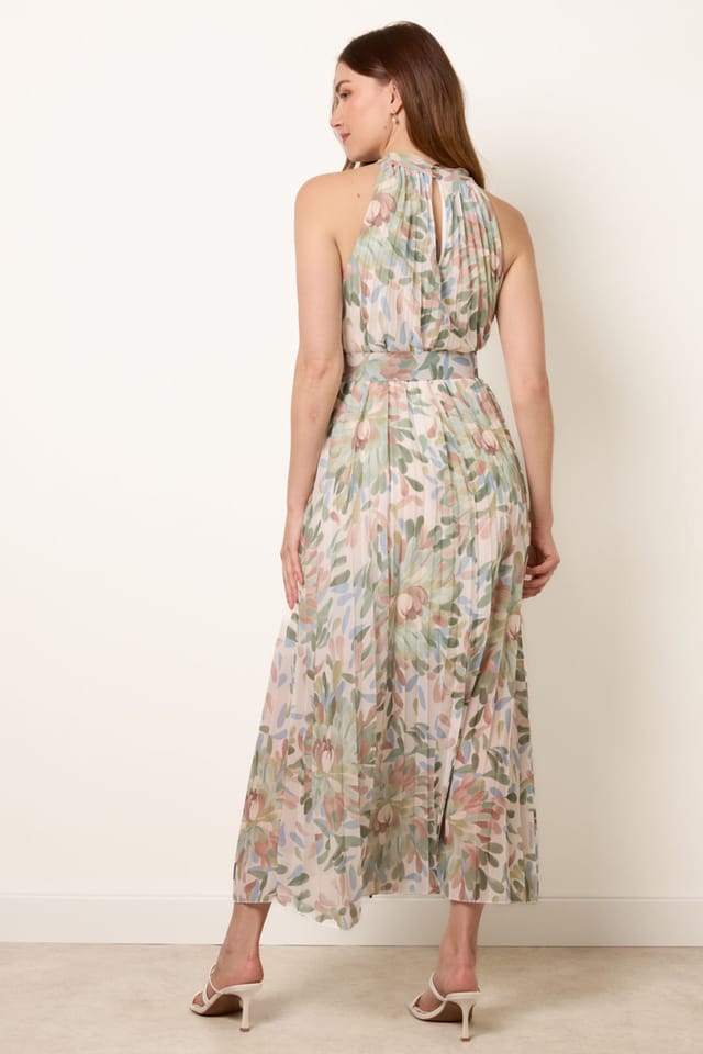 Blue Vanilla Blue Vanilla Women's Green Printed Pleated Dress With Belt - 2