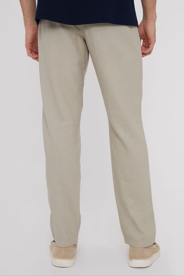 Threadbare Threadbare Men's 'Fellow' Linen Blend Drawcord Trousers in Stone - 2