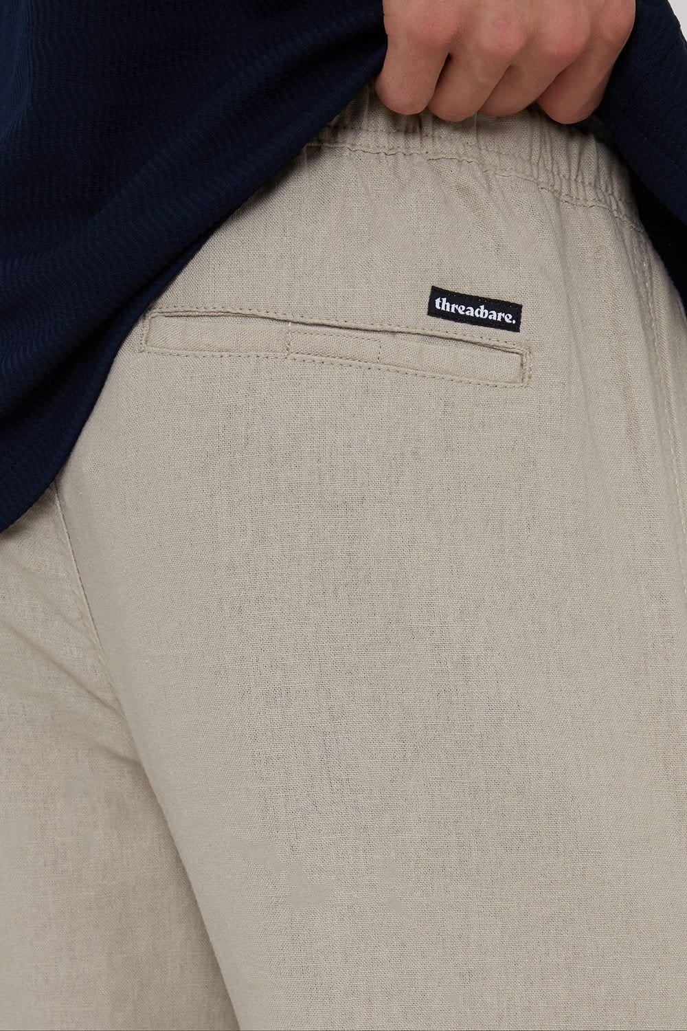 Threadbare Threadbare Men's 'Fellow' Linen Blend Drawcord Trousers in Stone - 4