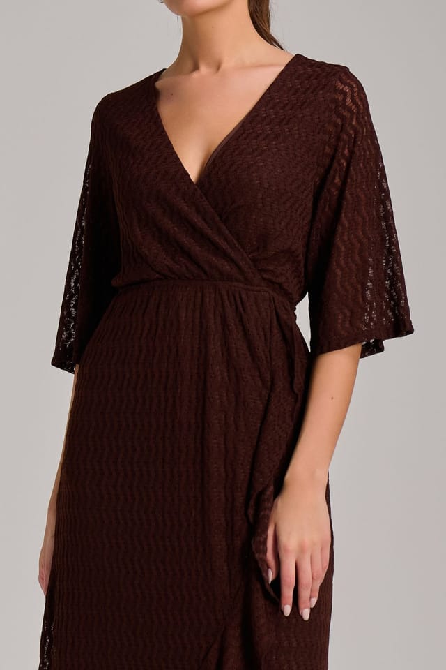 Jolie Moi Jolie Moi Women's Textured Ruffle Hem Knitted Maxi Dress in Brown - 3