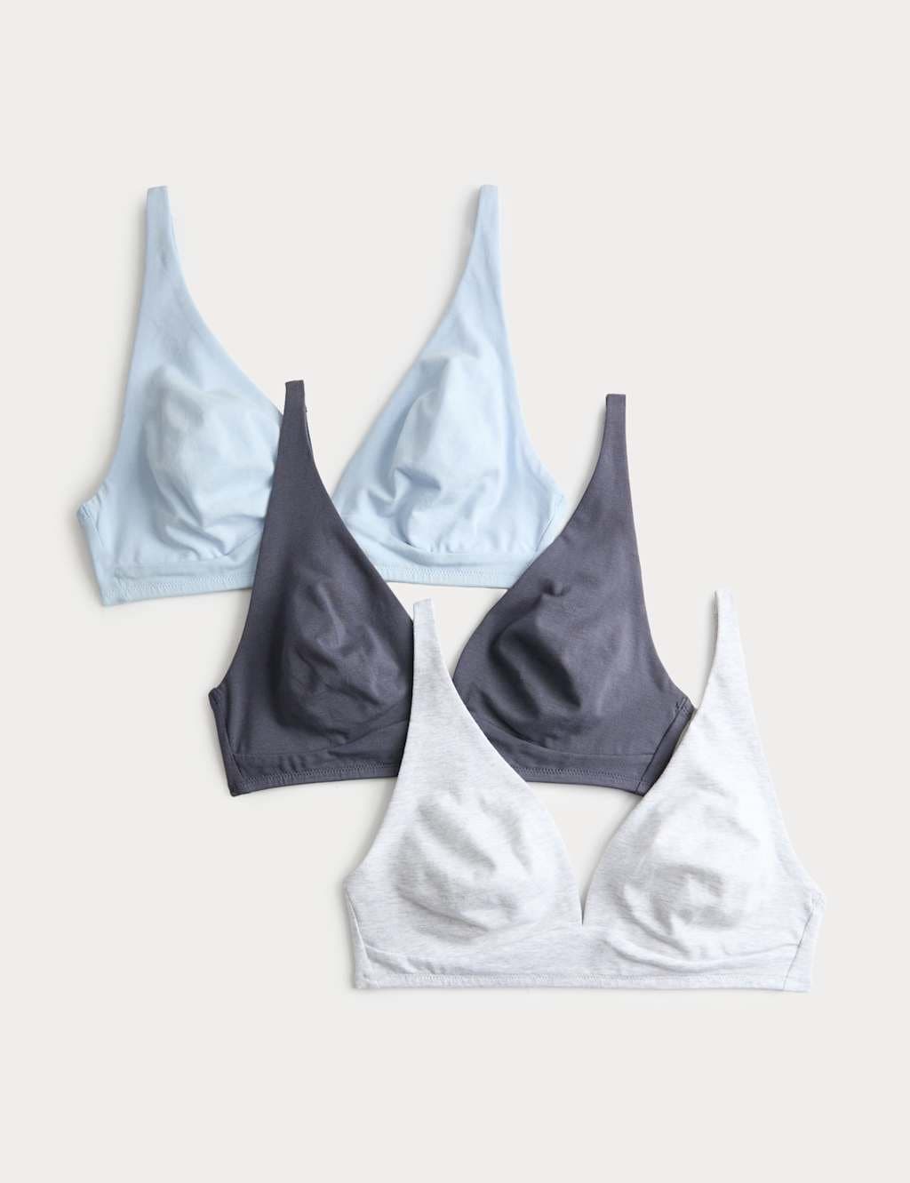 Marks & Spencer M&S 3 Pack Cotton Rich Non Wired Plunge Bras (A-E) Grey Mix