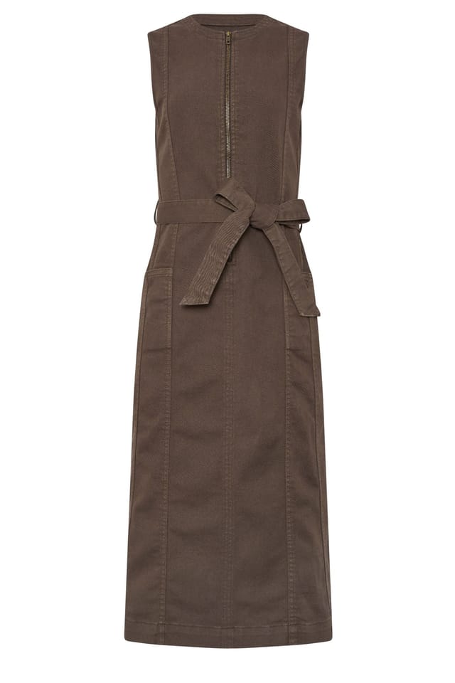 Long Tall Sally Long Tall Sally Women's Tall Zip Front Denim Midi Dress in Chocolate - 2