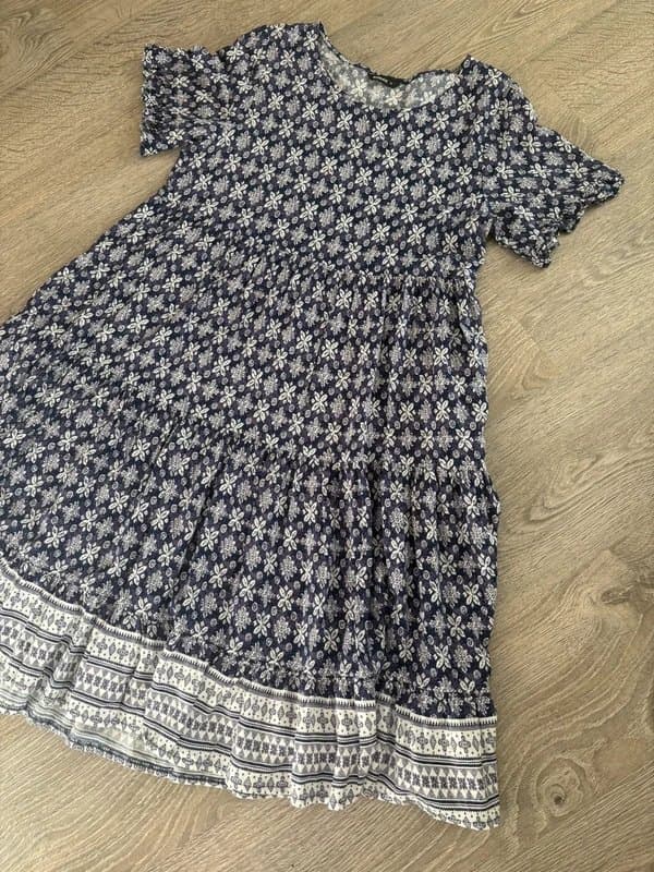 ROMAN Roman blue patterned light weight summer dress size 10