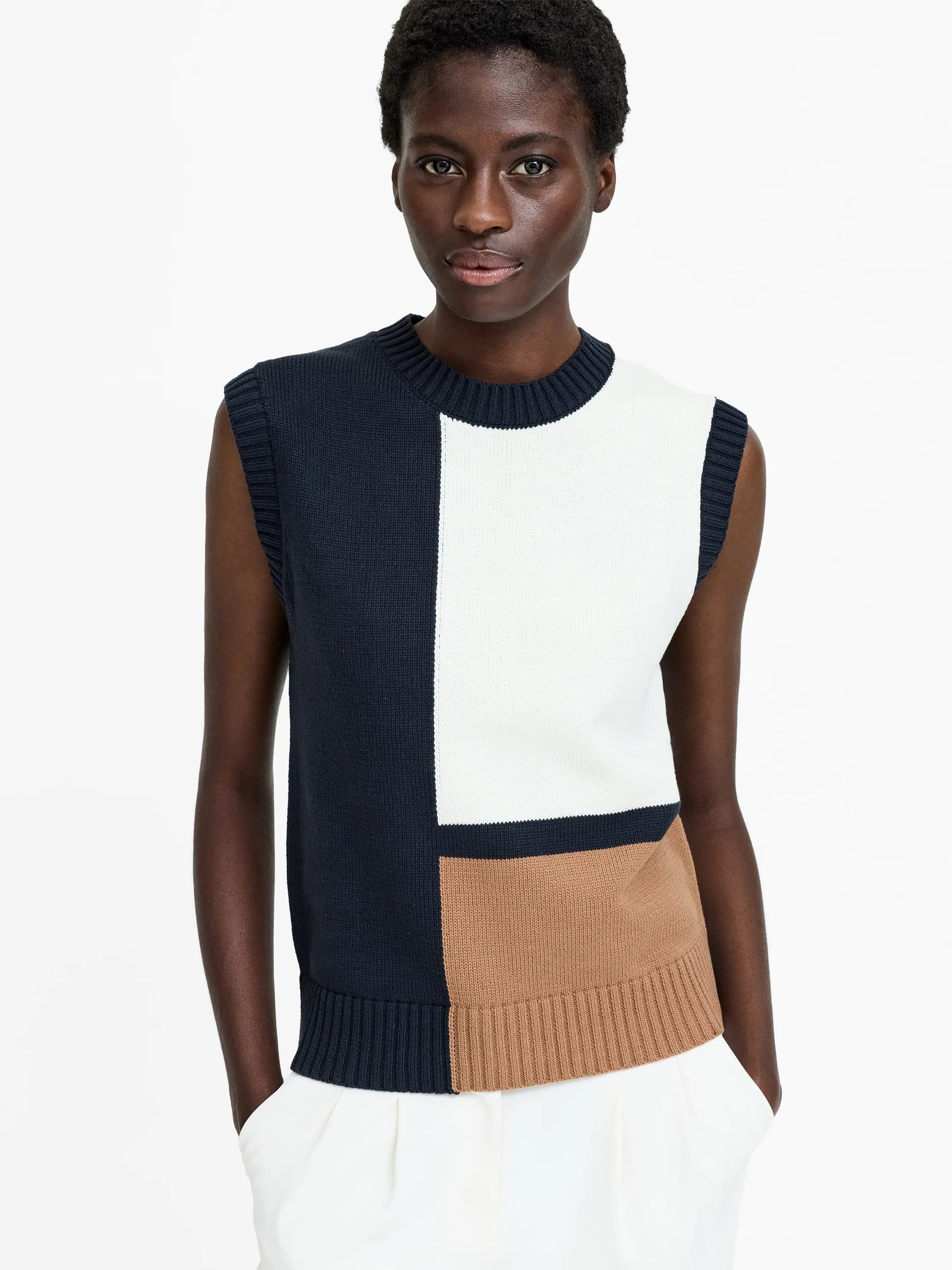 French Connection Varli Navy Colour Blocking Knit Vest Navy Multi