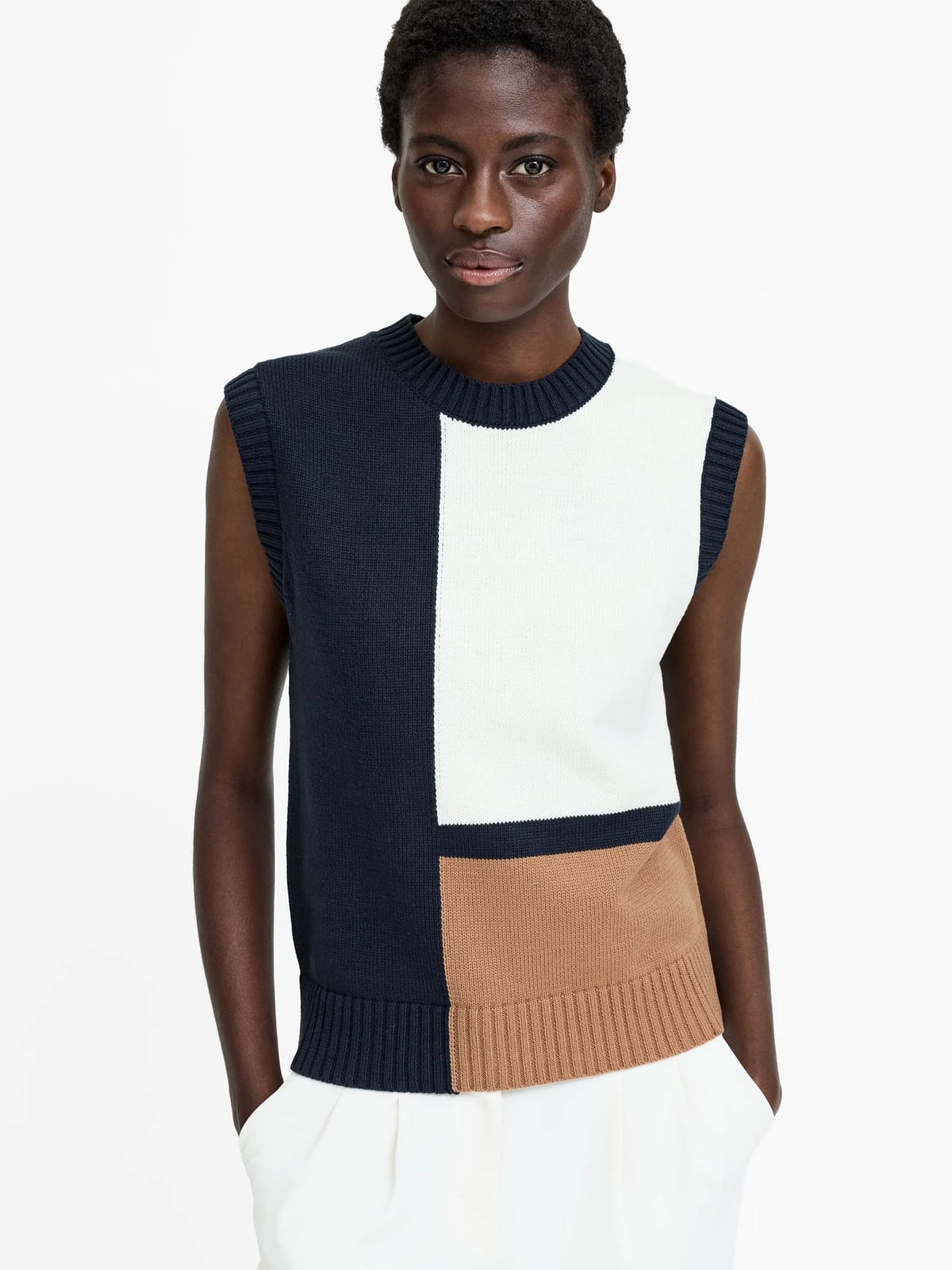 French Connection Varli Navy Colour Blocking Knit Vest Navy Multi - 1