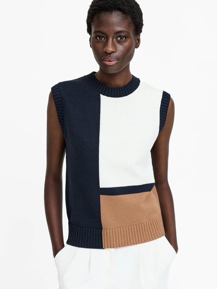 French Connection Varli Navy Colour Blocking Knit Vest Navy Multi - 1
