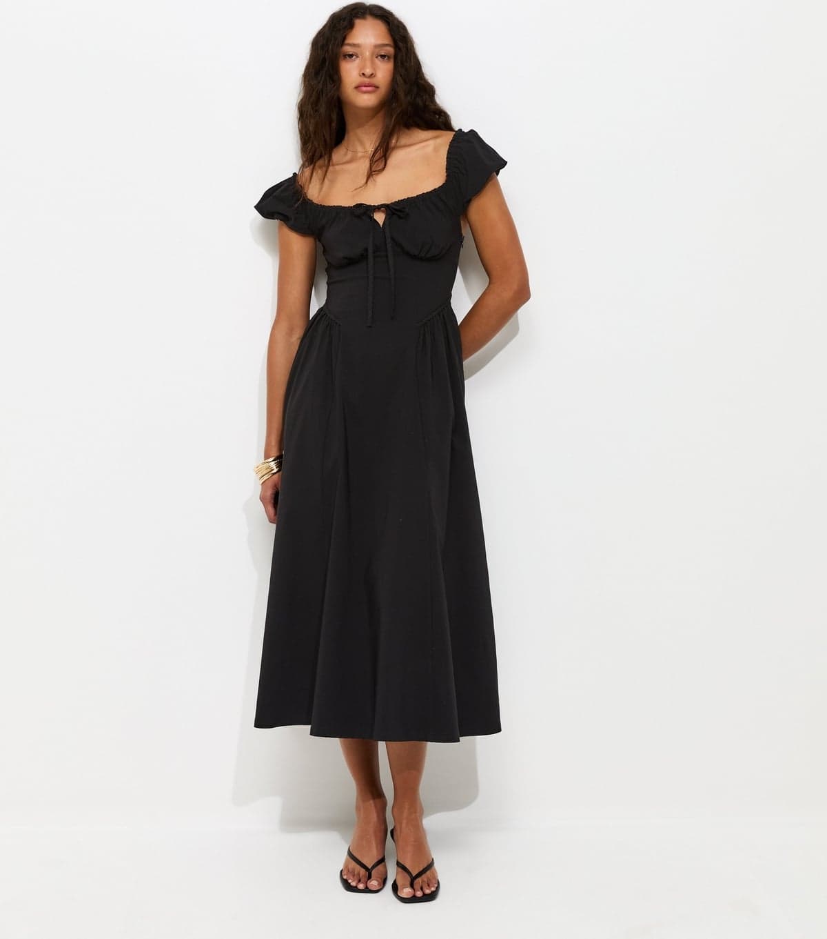 New Look Women's Black Lace Trim Milkmaid Midi Dress New Look