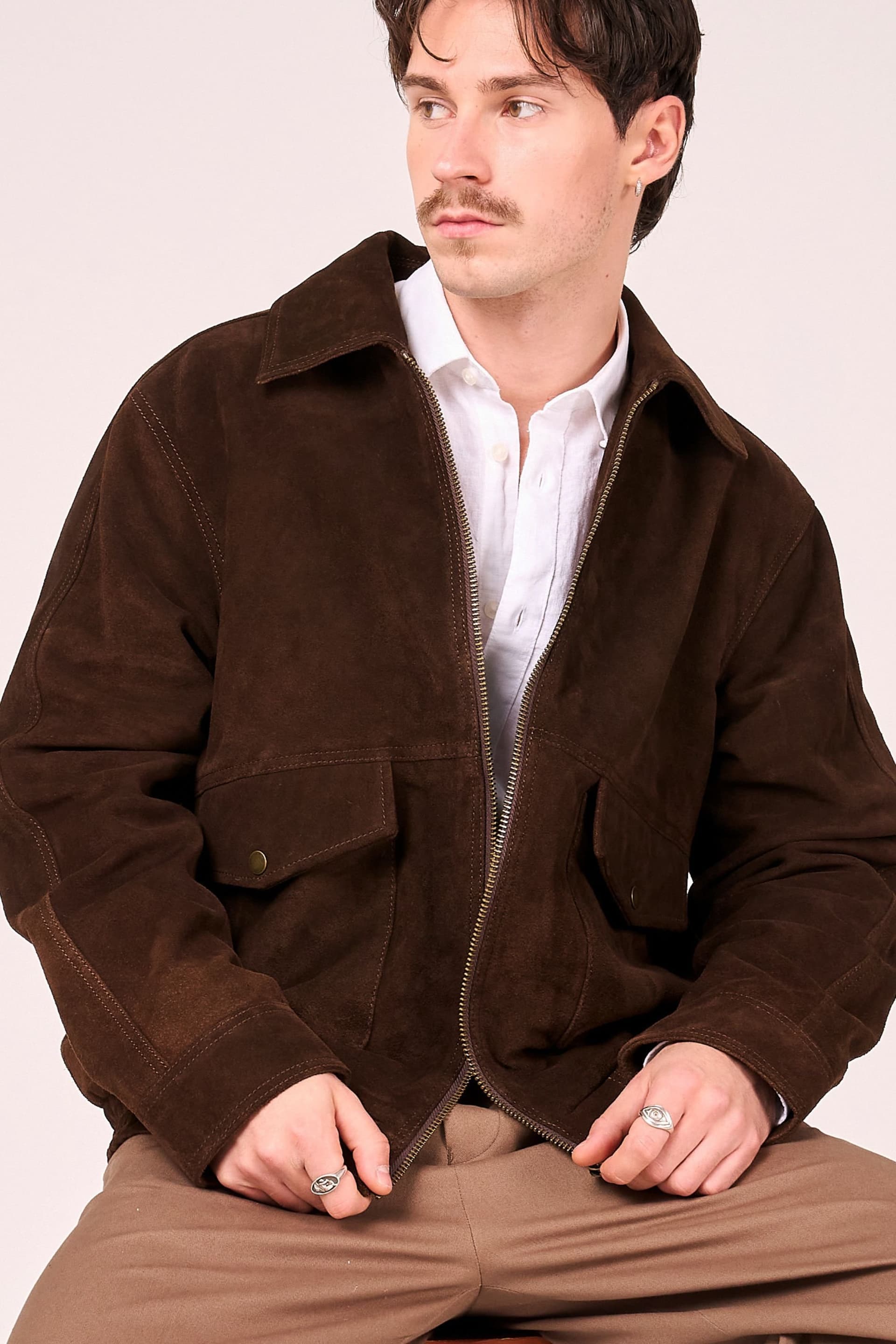 Barneys Originals Barneys Originals Men's Real Suede Bomber Jacket in Brown