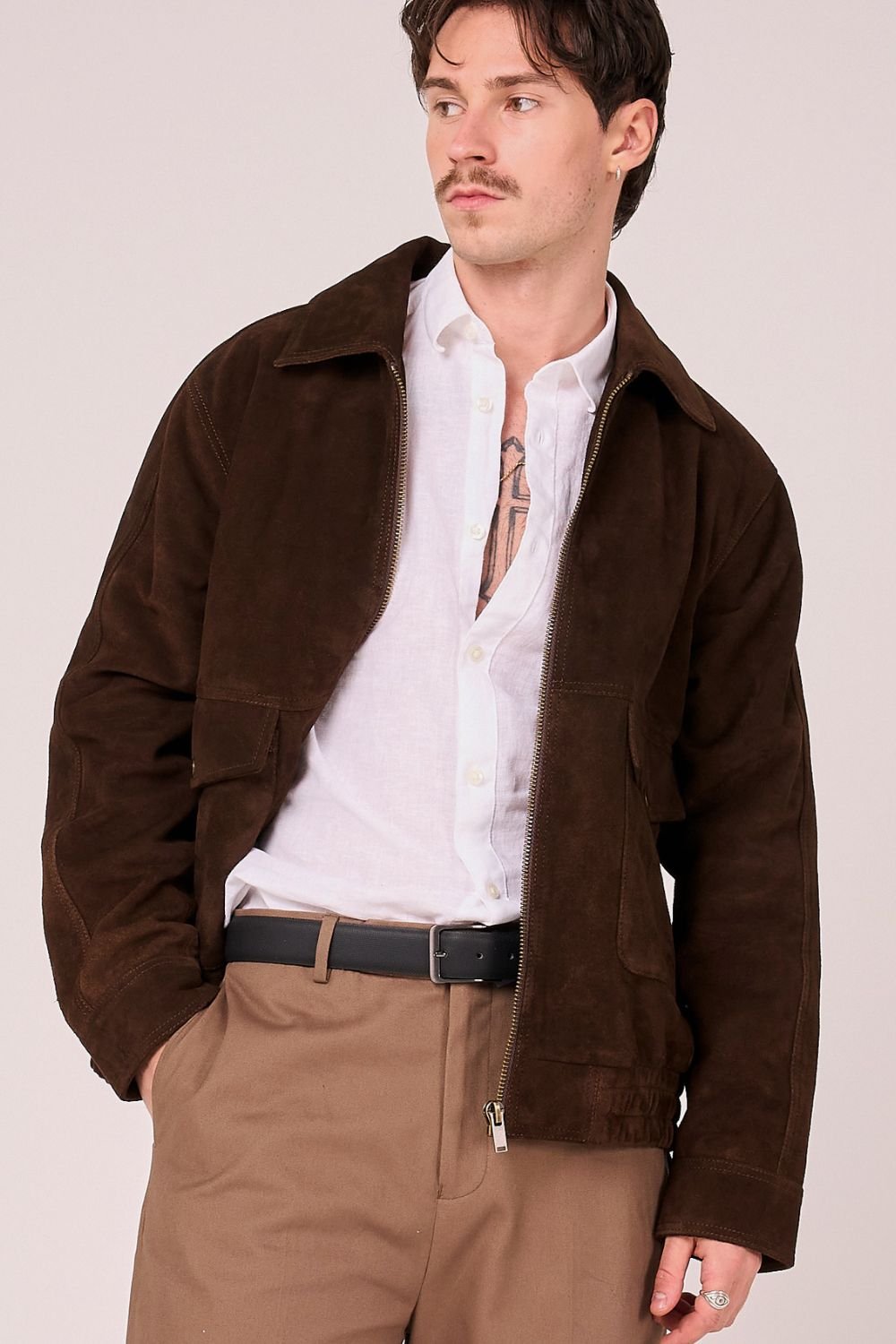 Barneys Originals Barneys Originals Men's Real Suede Bomber Jacket in Brown - 2