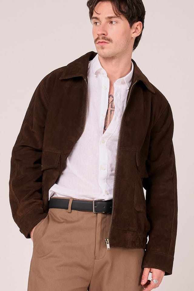 Barneys Originals Barneys Originals Men's Real Suede Bomber Jacket in Brown - 2