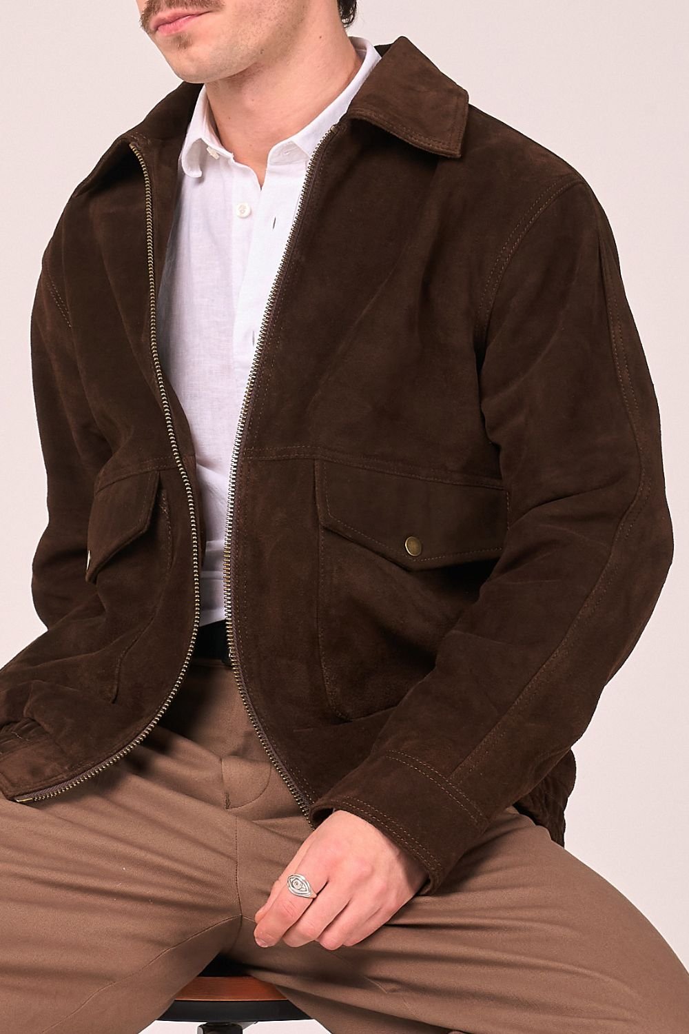 Barneys Originals Barneys Originals Men's Real Suede Bomber Jacket in Brown - 3