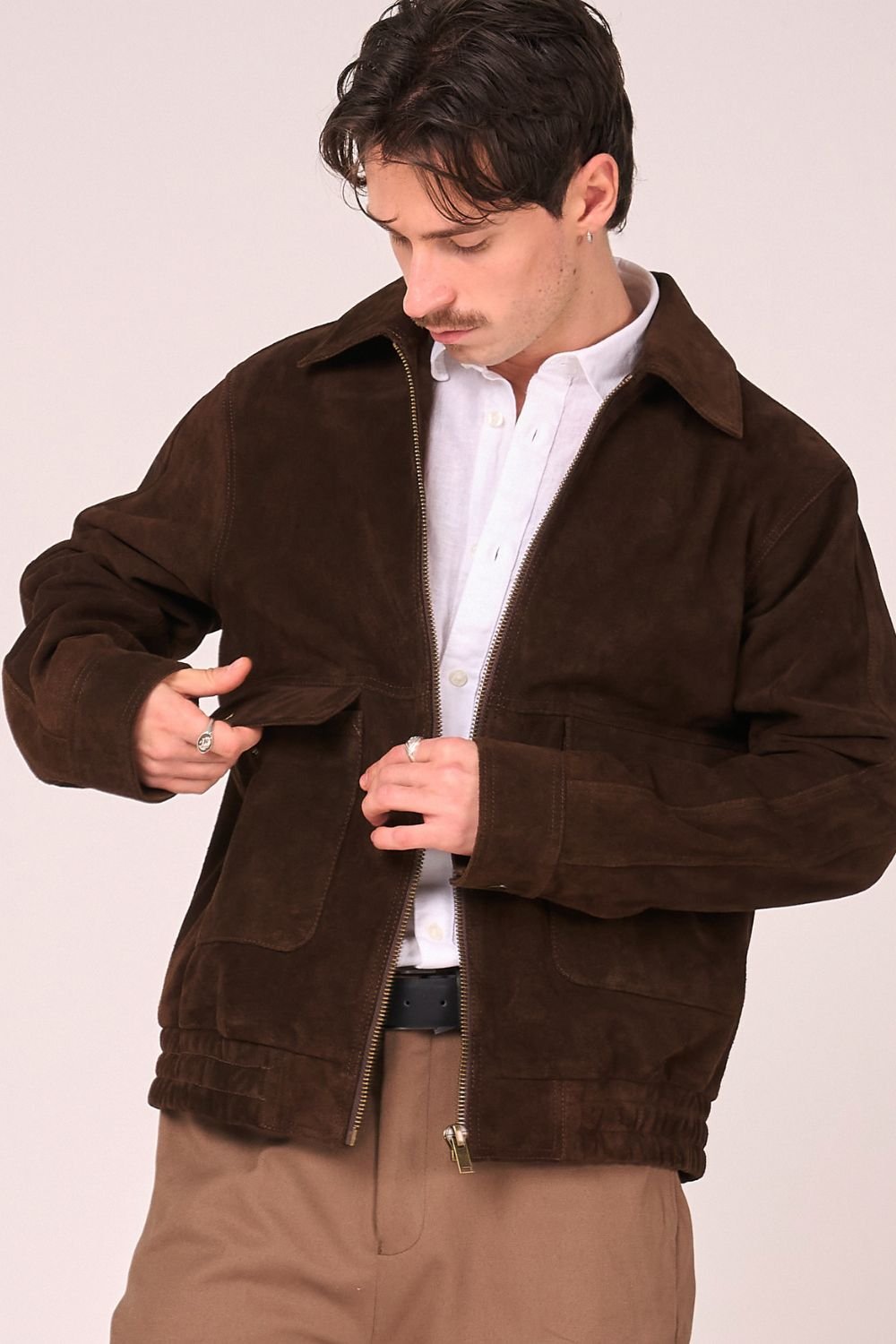 Barneys Originals Barneys Originals Men's Real Suede Bomber Jacket in Brown - 4