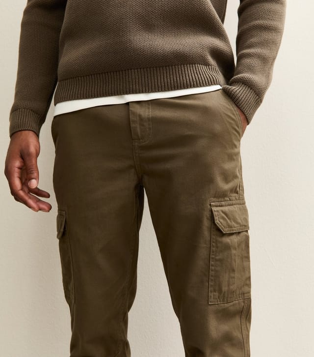 New Look Men's Dark Khaki Slim Cargo Trousers New Look - 2