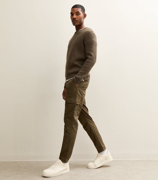 New Look Men's Dark Khaki Slim Cargo Trousers New Look - 3
