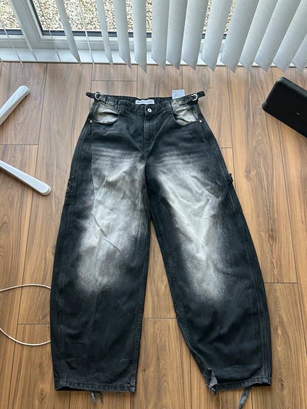 Bershka Acid Washed Black Baggy Jeans
