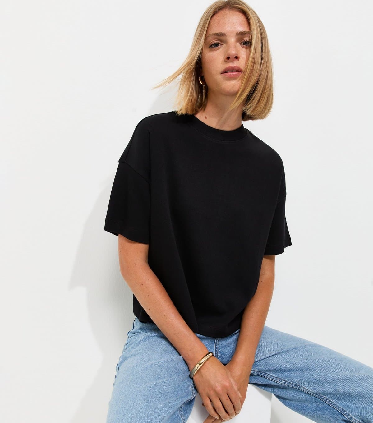 New Look Women's Premium Black Heavyweight Cotton Boxy Fit T-Shirt New Look