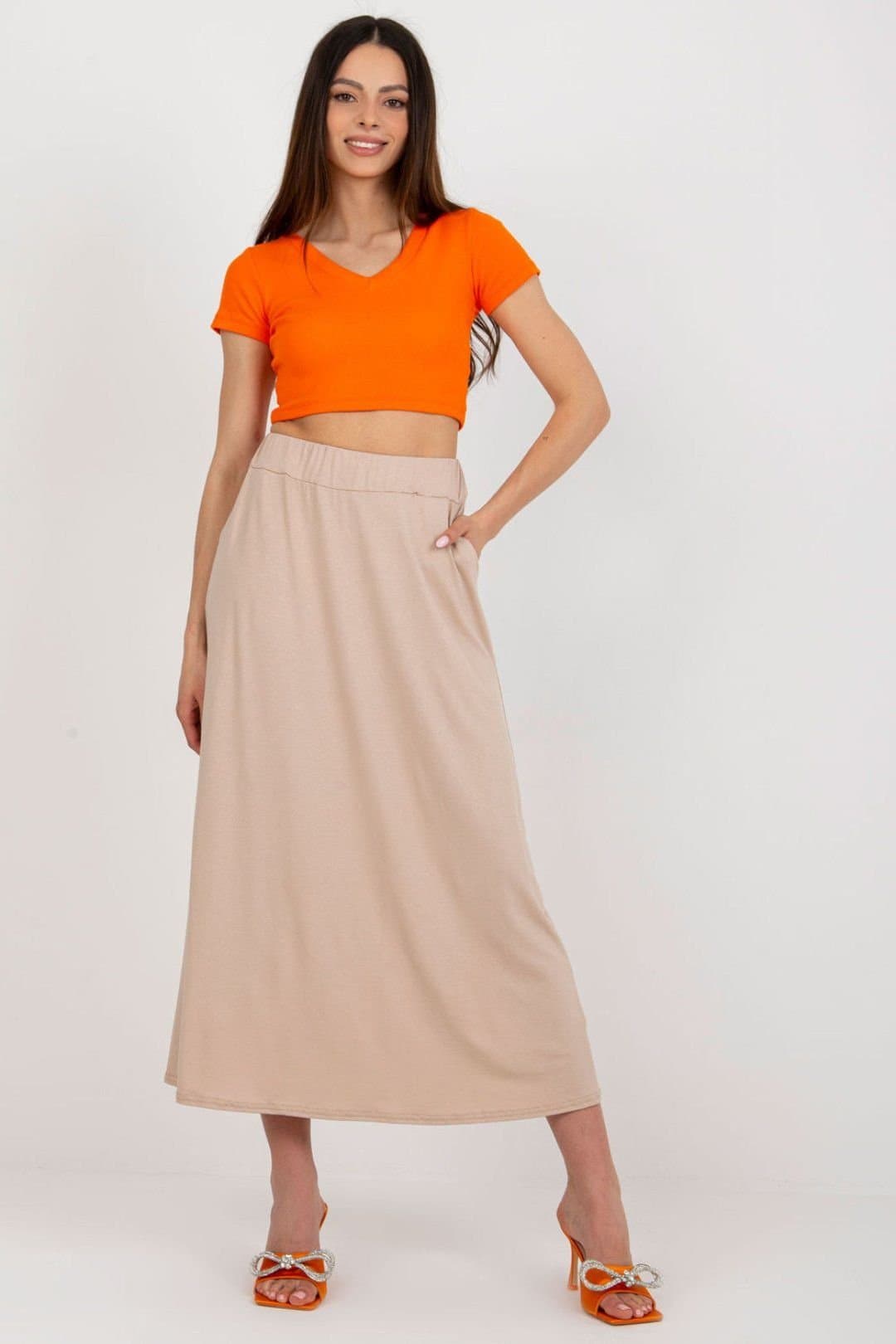 Love Lace Love Lace Women's Long Summer Skirt with Elastic Waist & Pockets in Beige