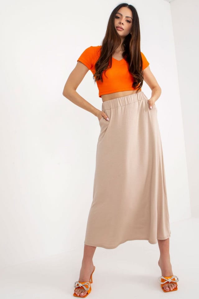 Love Lace Love Lace Women's Long Summer Skirt with Elastic Waist & Pockets in Beige - 2