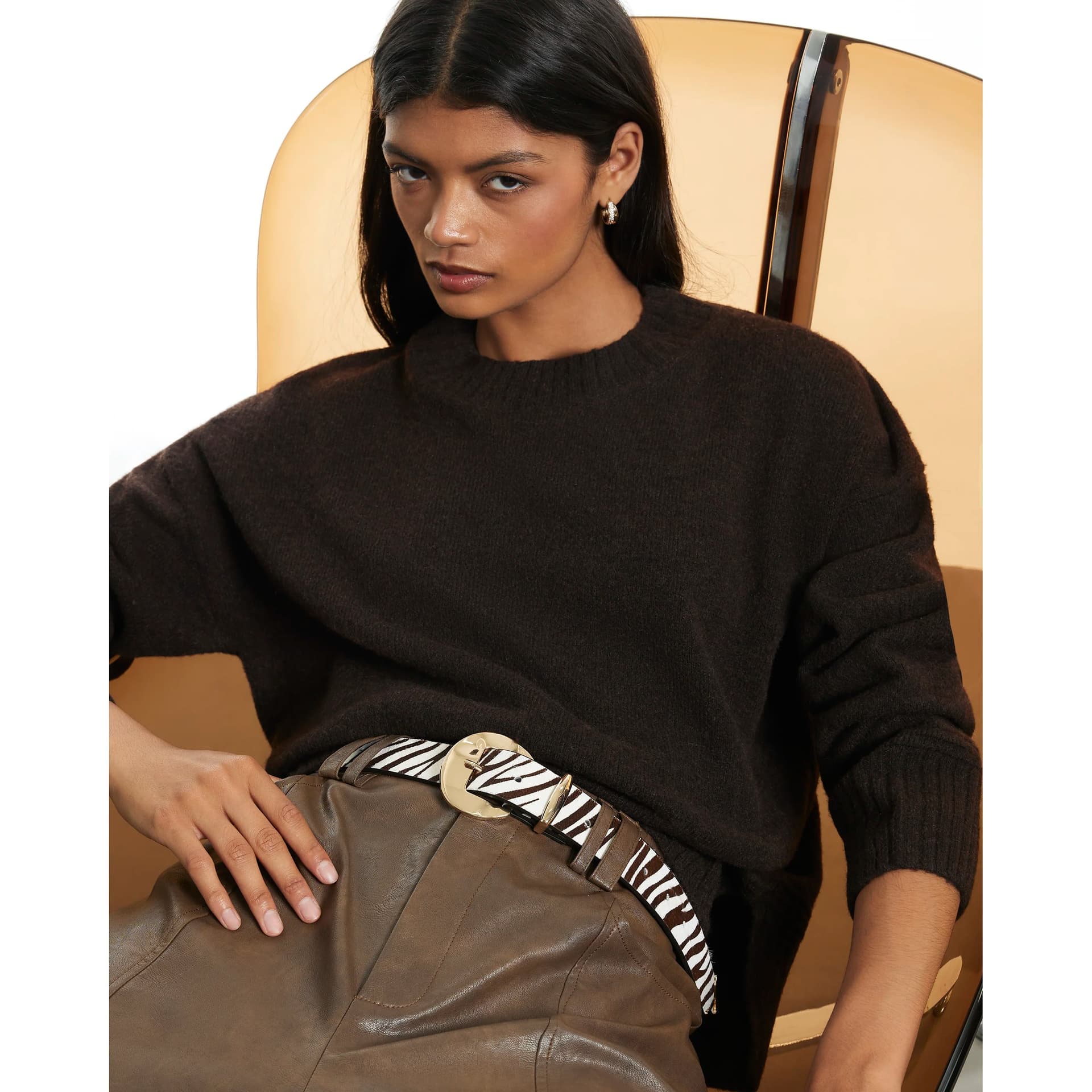 River Island River Island Womens Brown Zebra Print Faux Hair On Leather Belt