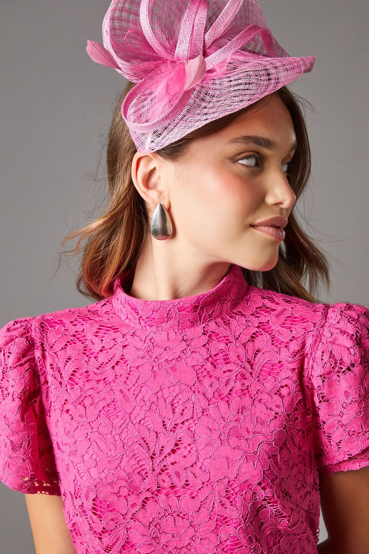 Coast Coast Women's Lace Frill Sleeve High Neck Midi Dress in Pink - 4