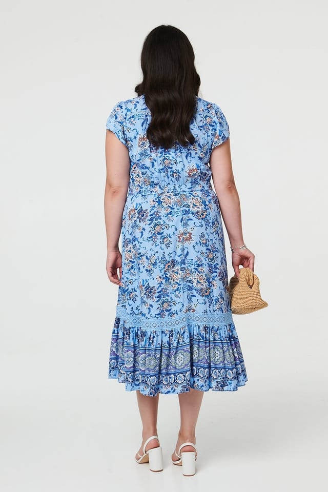 Izabel London Izabel London Women's Curve Floral Cap Sleeve Lace Midi Dress in Blue - 3