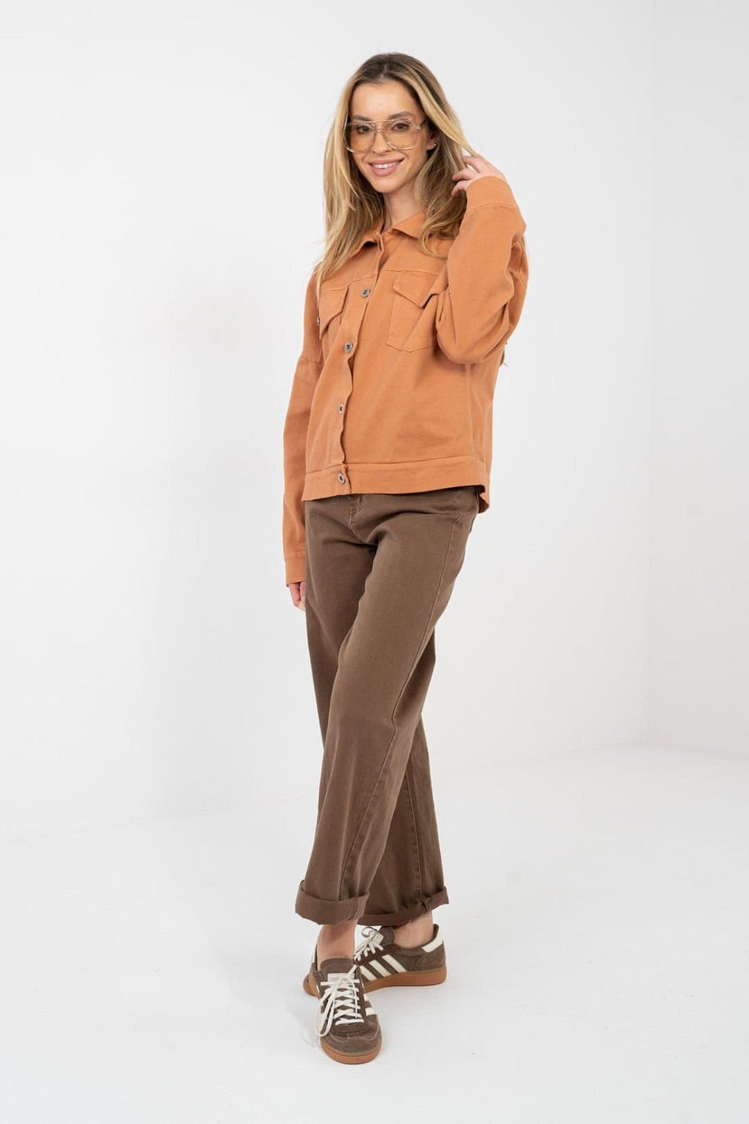 Love Lace Love Lace Orange Cotton Denim Jacket with Pockets