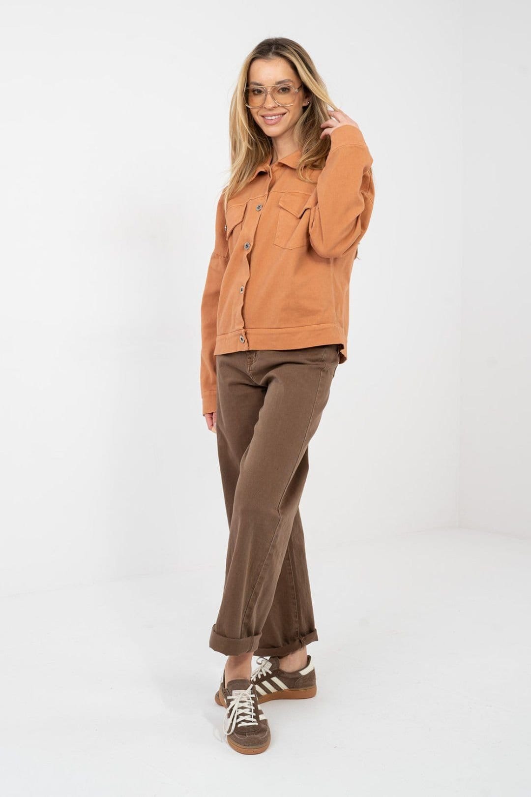 Love Lace Orange Cotton Denim Jacket with Pockets