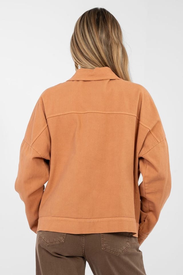 Love Lace Love Lace Women's Classic Cotton Denim Jacket with Pockets in Orange - 2