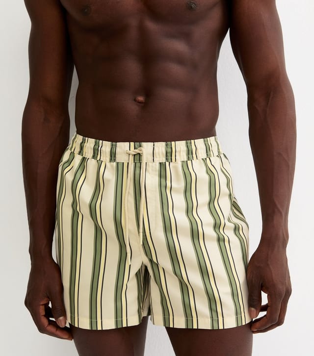 New Look Men's Green Regular Striped Drawstring Swim Shorts New Look - 2