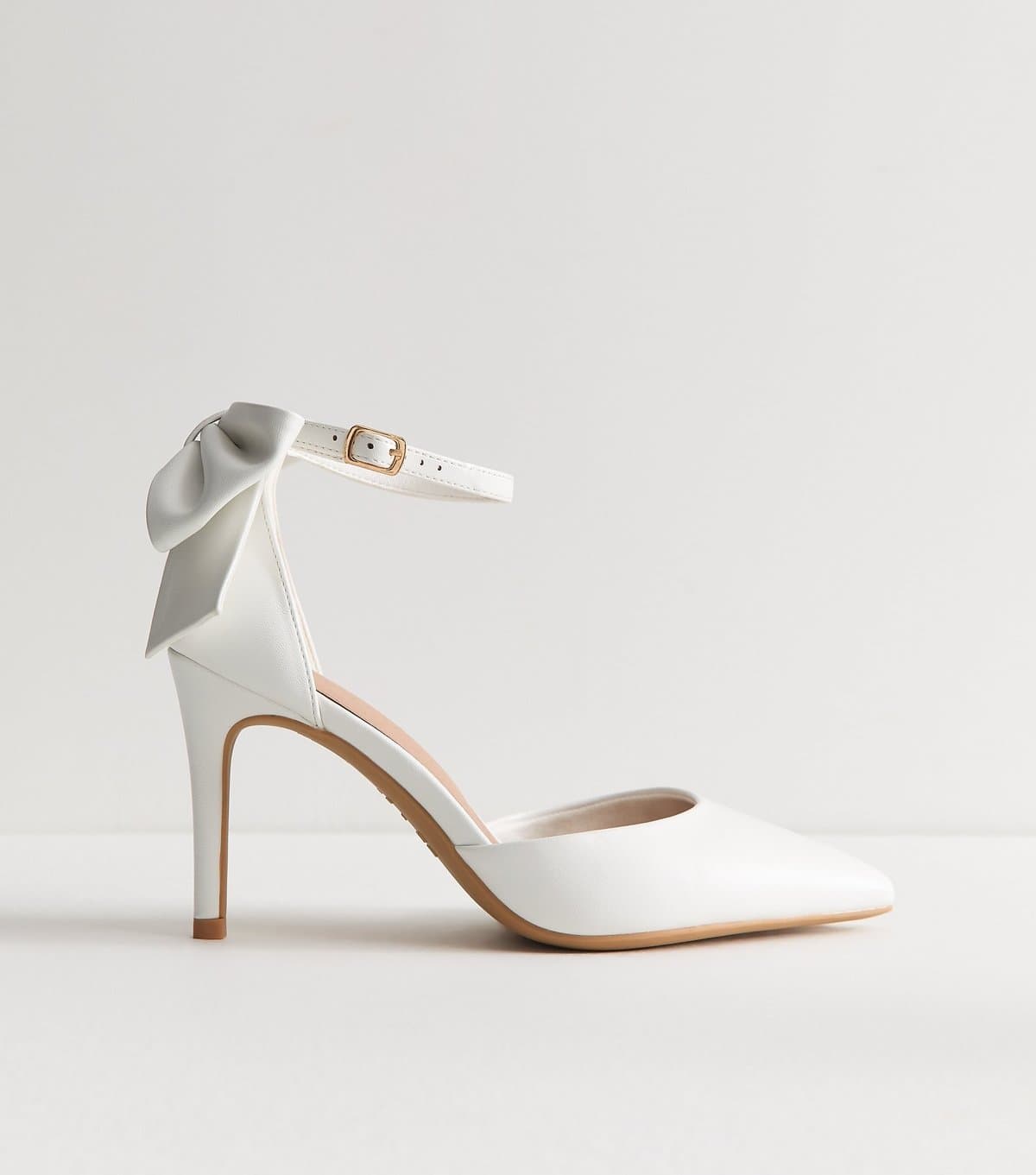 New Look Women's Wide Fit White Flower Ankle Strap Court Shoes New Look