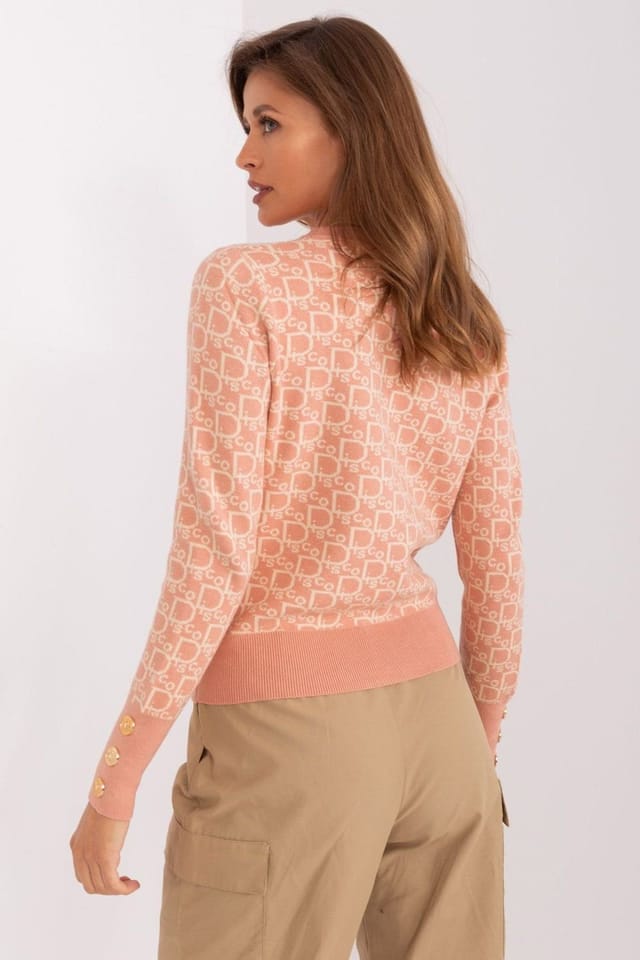 Love Lace Love Lace Women's Round Neck Printed Sweater with Button Cuffs in Pink - 3