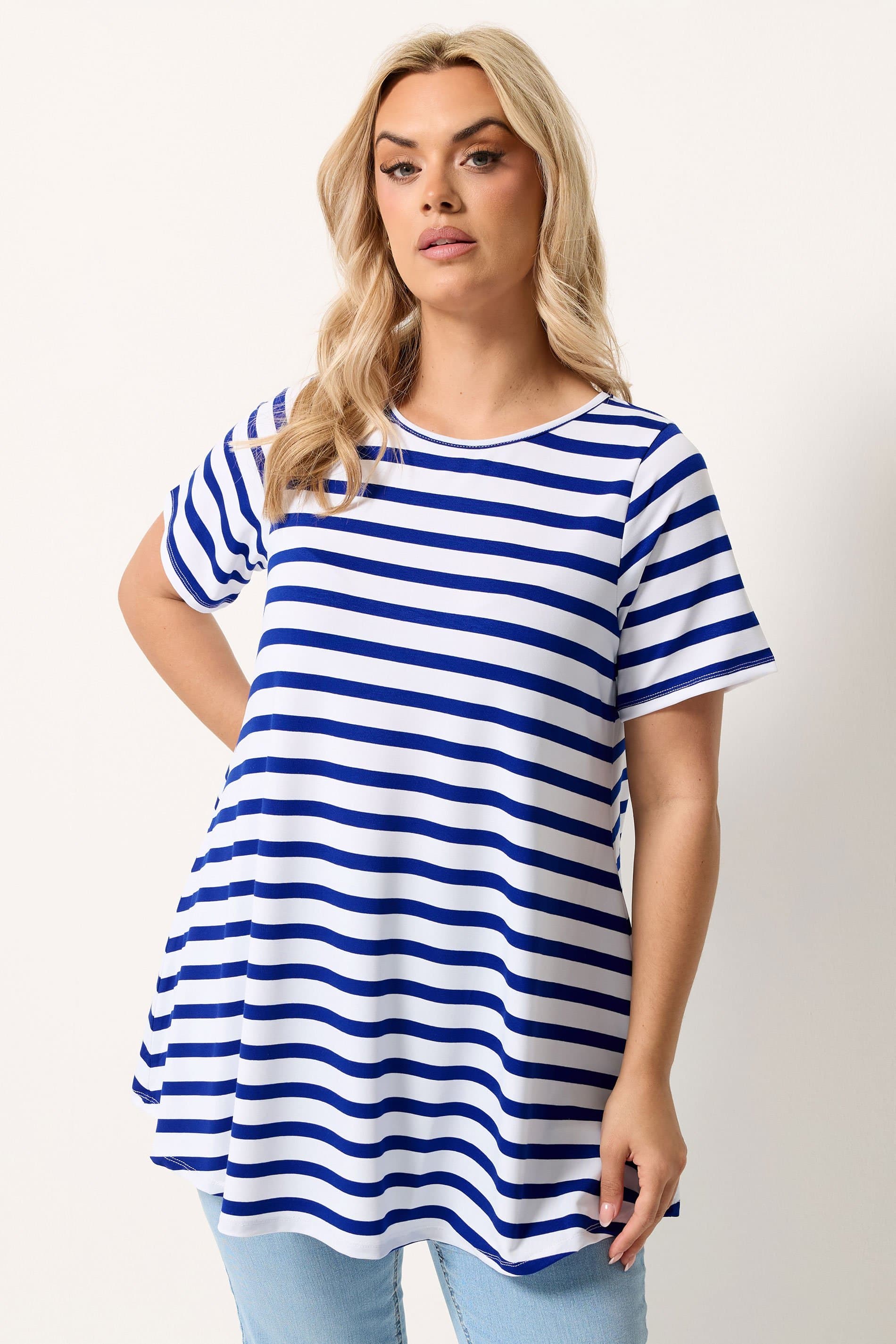 Yours Plus Size Blue Stripe Swing Tshirt