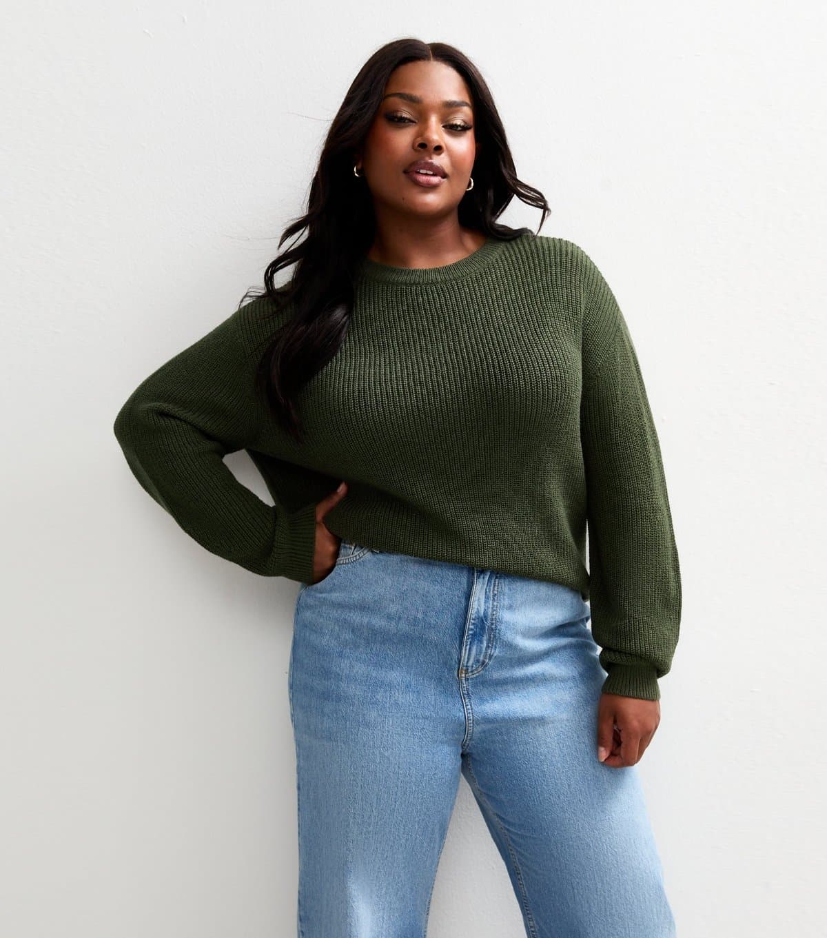 New Look Women's Plus Size Khaki Ribbed Knit Jumper Curves New Look